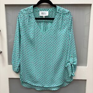 XS Teal Polka Dot Alice Blue Flowy Blouse